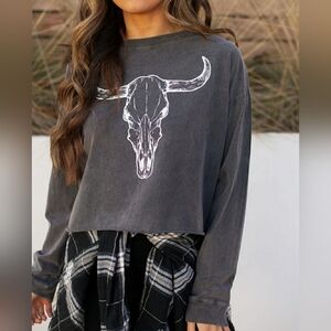 VICI COLLECTION LONGHORN COTTON VINTAGE LONG SLEEVE TEE